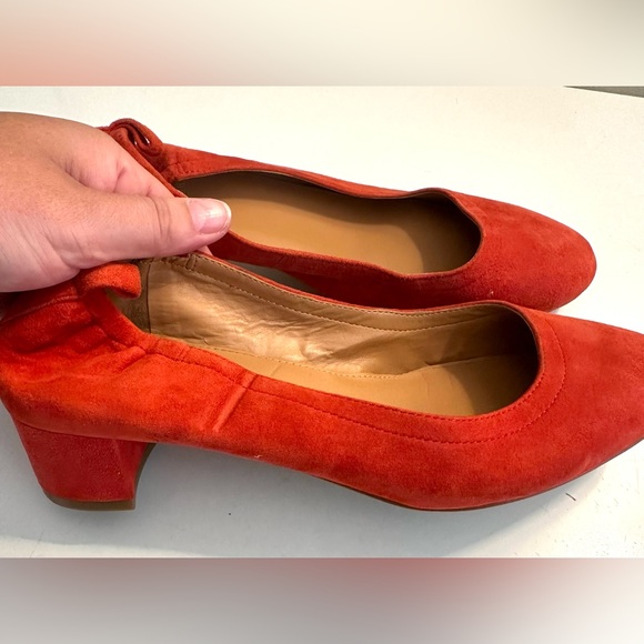J.CREW Anya Suede Leather Block Heel Shoes Tomato Orange Red Slip Ons #H7806 - Picture 6 of 13